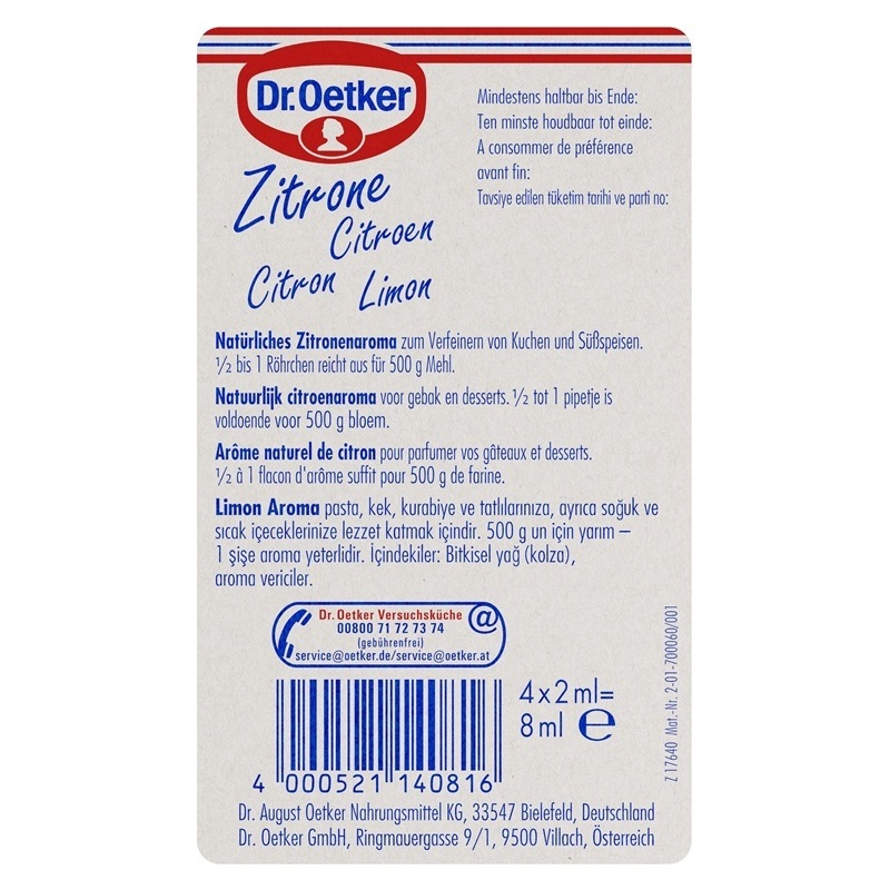 DR. OETKER NATUERLICHES ZITRONEN AROMA 4 X 2ML