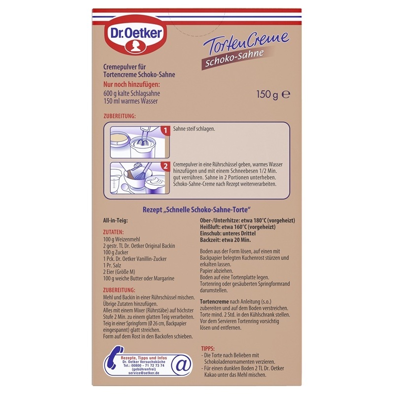 DR. OETKER TORTENCREME SCHOKO - SAHNE 150G PACKUNG