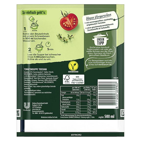 KNORR FEINSCHMECKER TOMATENSUPPE TOSKANA 2 TELLER - ERG. 500ML