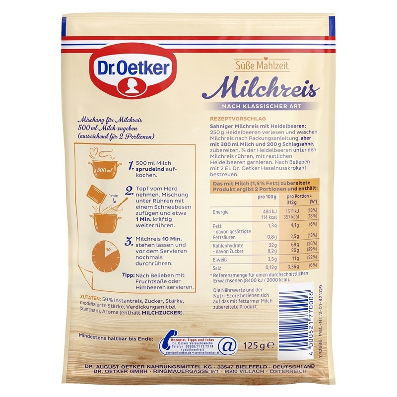 DR. OETKER MILCHREIS NACH KLASSISCHER ART 125G